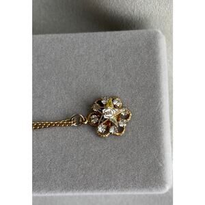 Vintage Masonic Order of Eastern Star Necklace Gold tone floral crystal [A7.6]